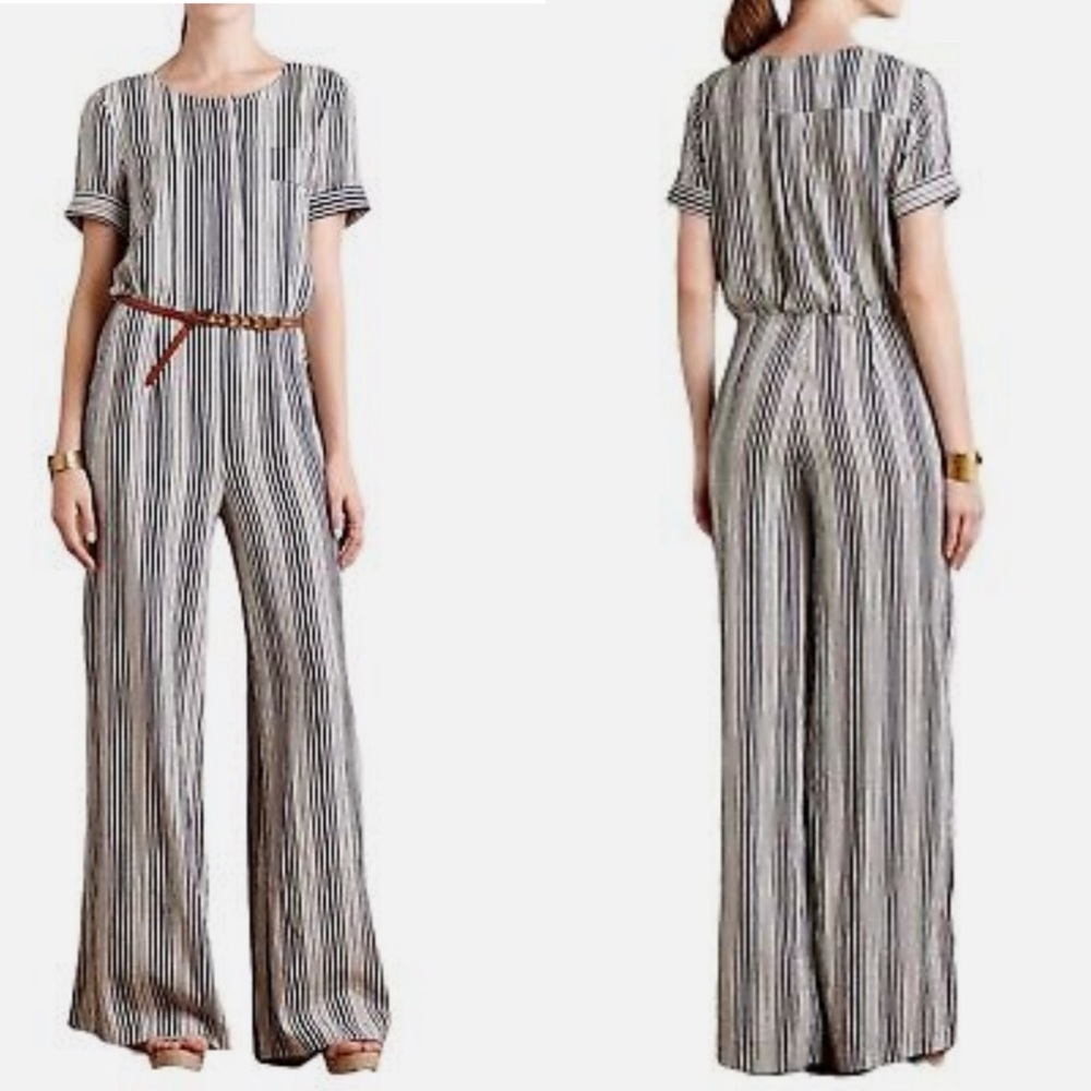 Anthropologie Harlyn Striped Linen wide-leg Jumpsuit